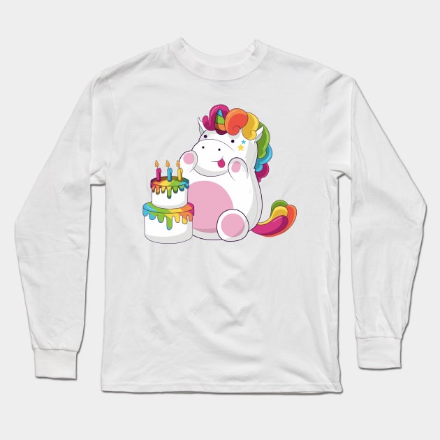 Cartoon Birthday Hippo Art Print Long Sleeve T-Shirt by MariaStore